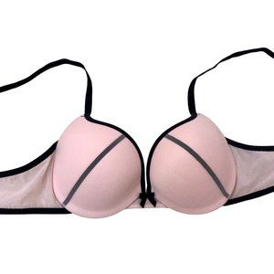 Maidenform Pink Mesh Bra Size 34B Padded Plunge Underwire October Breast Cancer